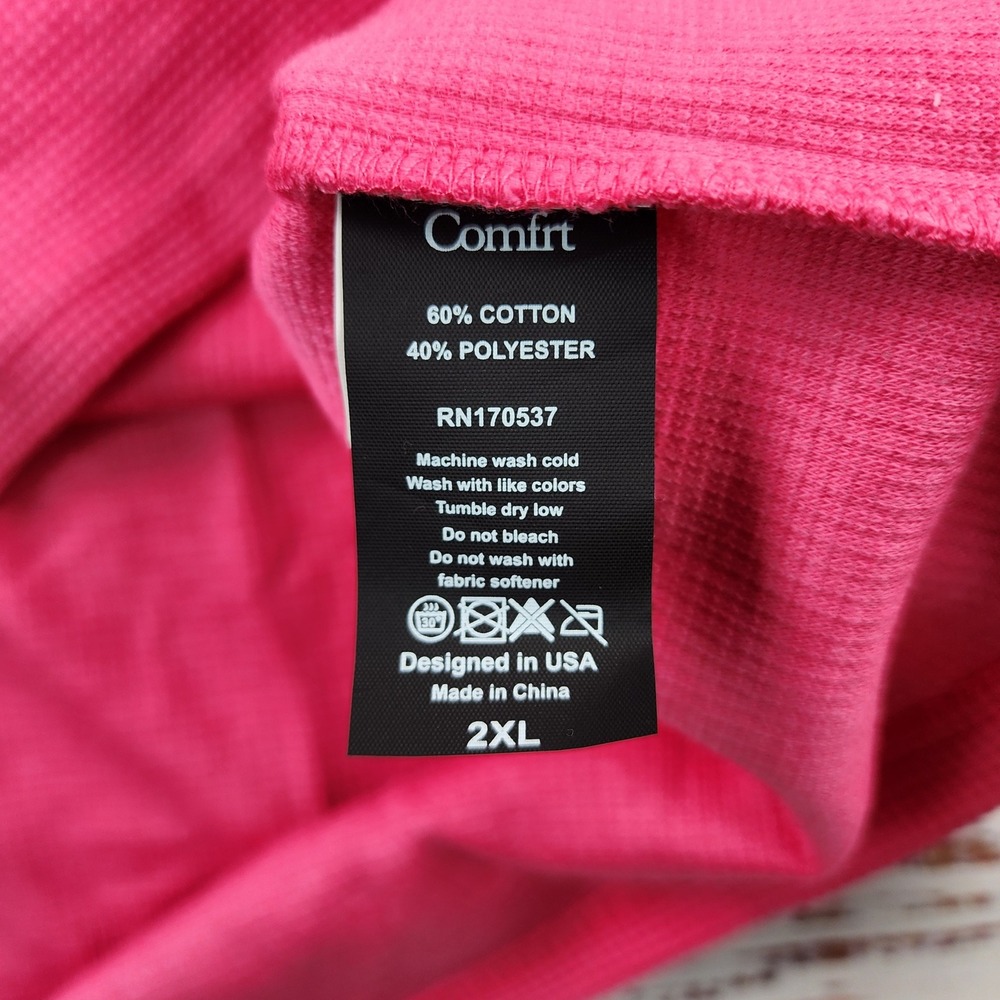 Comfrt Waffle Lounge Tee Unisex 2XL Hot Pink Oversized Cotton Knit T-Shirt. NEW - Picture 4 of 9